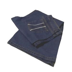 Tex Max Azria Western Jeans W 31 Wide Leg Mid Rise Dark Wash Blue Embroidered